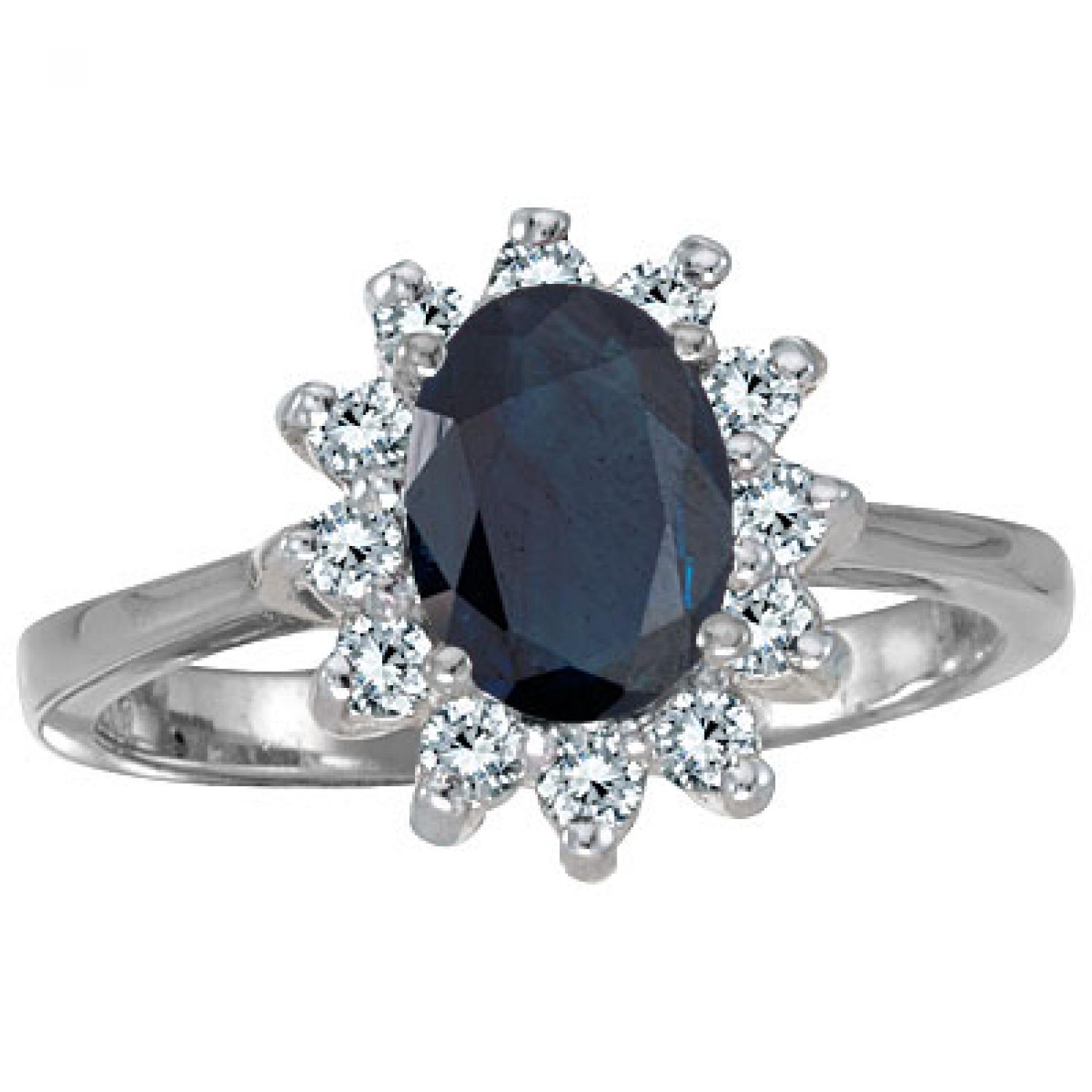 14K White Gold 8x6 Oval Sapphire and Diamond Ring