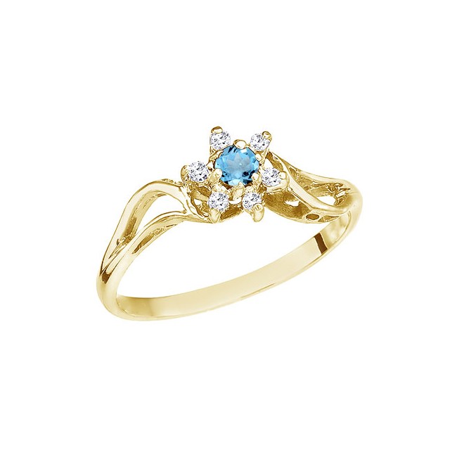 10K Yellow Gold Blue Topaz and Diamond Star Ring