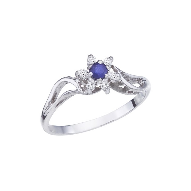 10K White Gold Sapphire and Diamond Star Ring