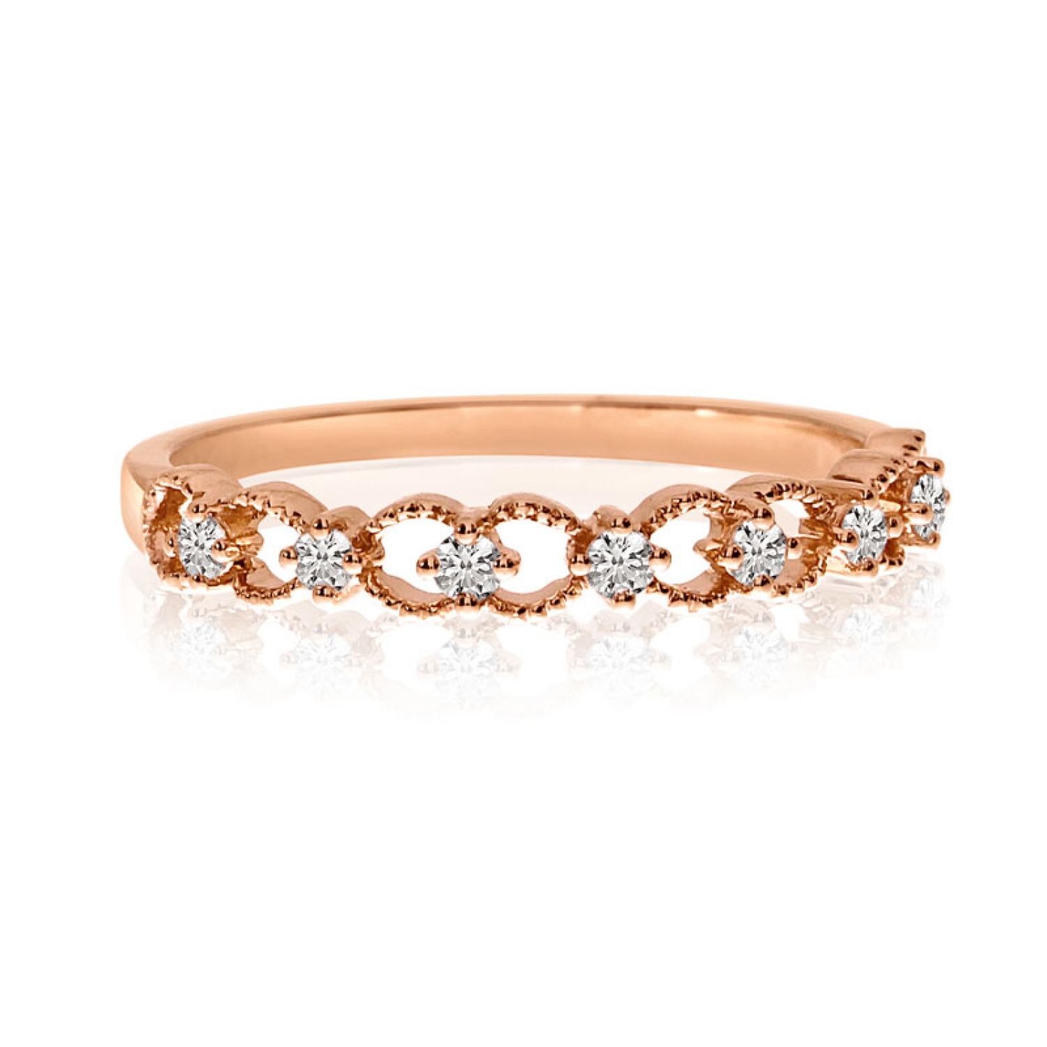 14K Rose Gold Diamond Braided Stackable Band