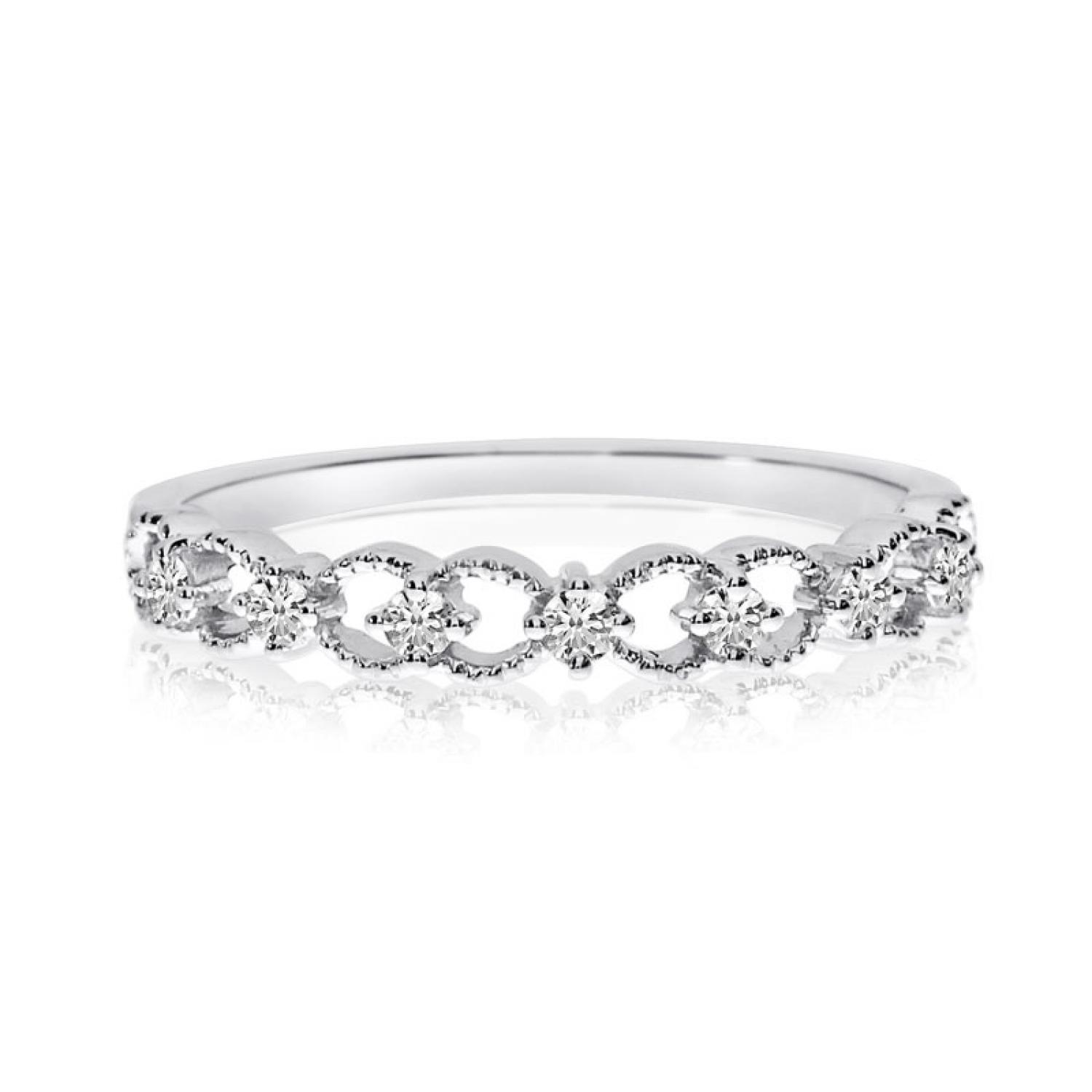 14K White Gold Diamond Braided Stackable Band