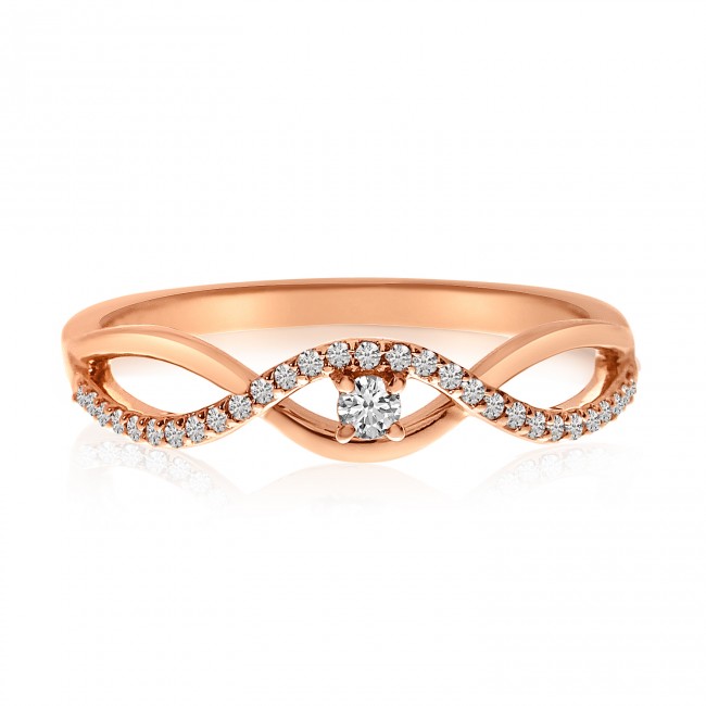 14K Rose Gold Diamond Wave Stackable Ring