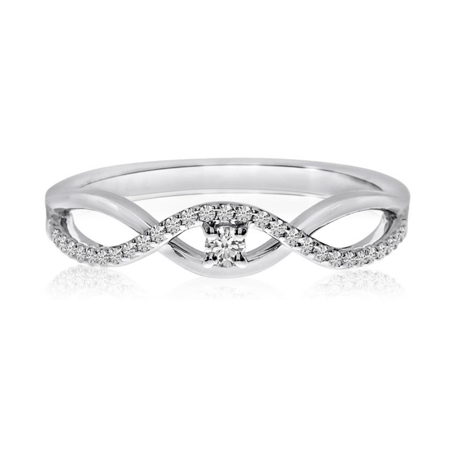 14K White Gold Diamond Wave Stackable Ring