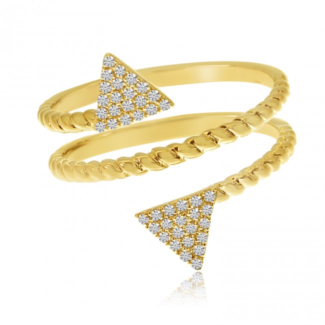 14K Yellow Gold Offset Diamond Triangles Twisted Fashion Ring