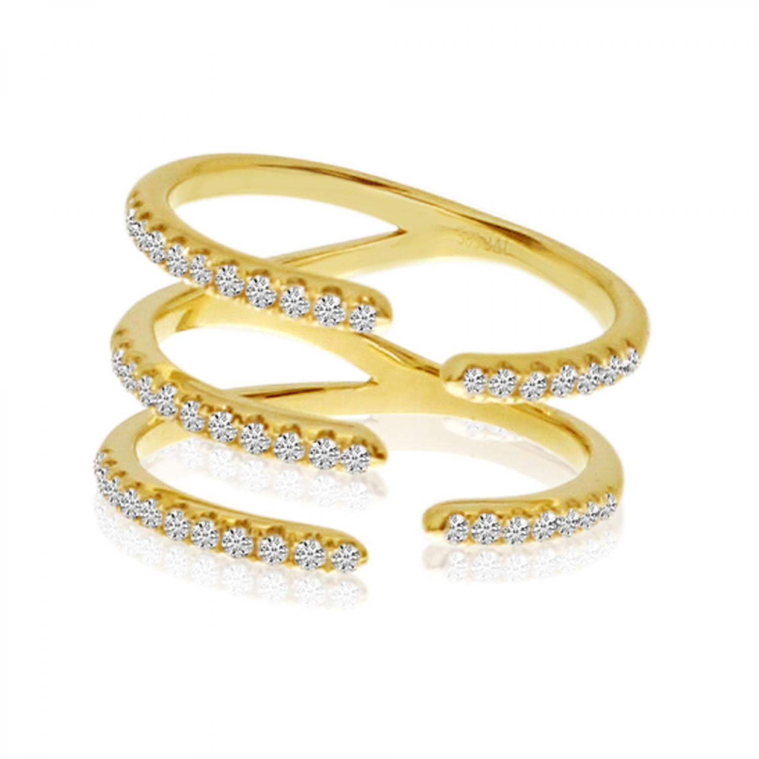 14K Yellow Gold 5 Row Diamond Claw Fashion Ring
