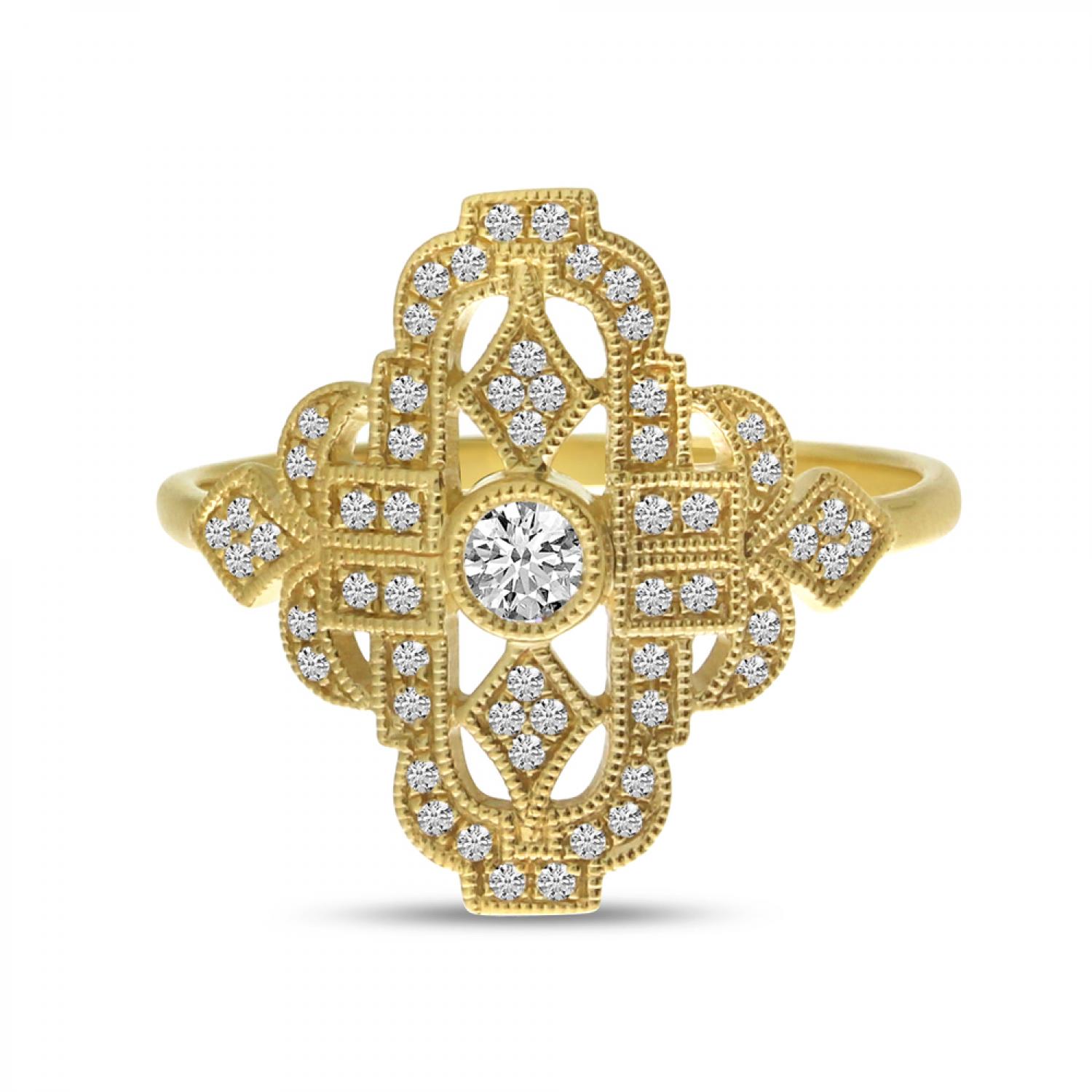 14K Yellow Gold Art Deco Diamond Ring