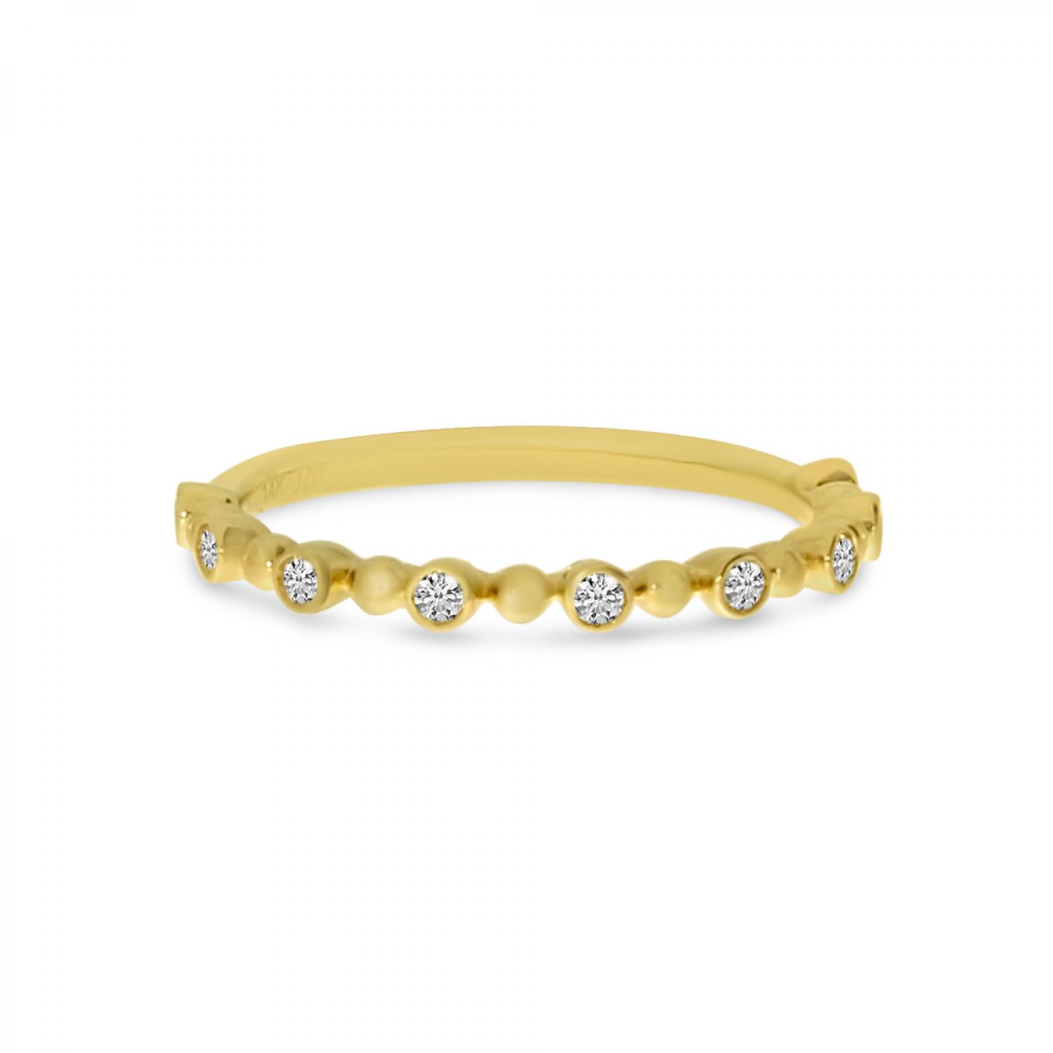 14K Yellow Gold Diamond Beaded Stackable Ring