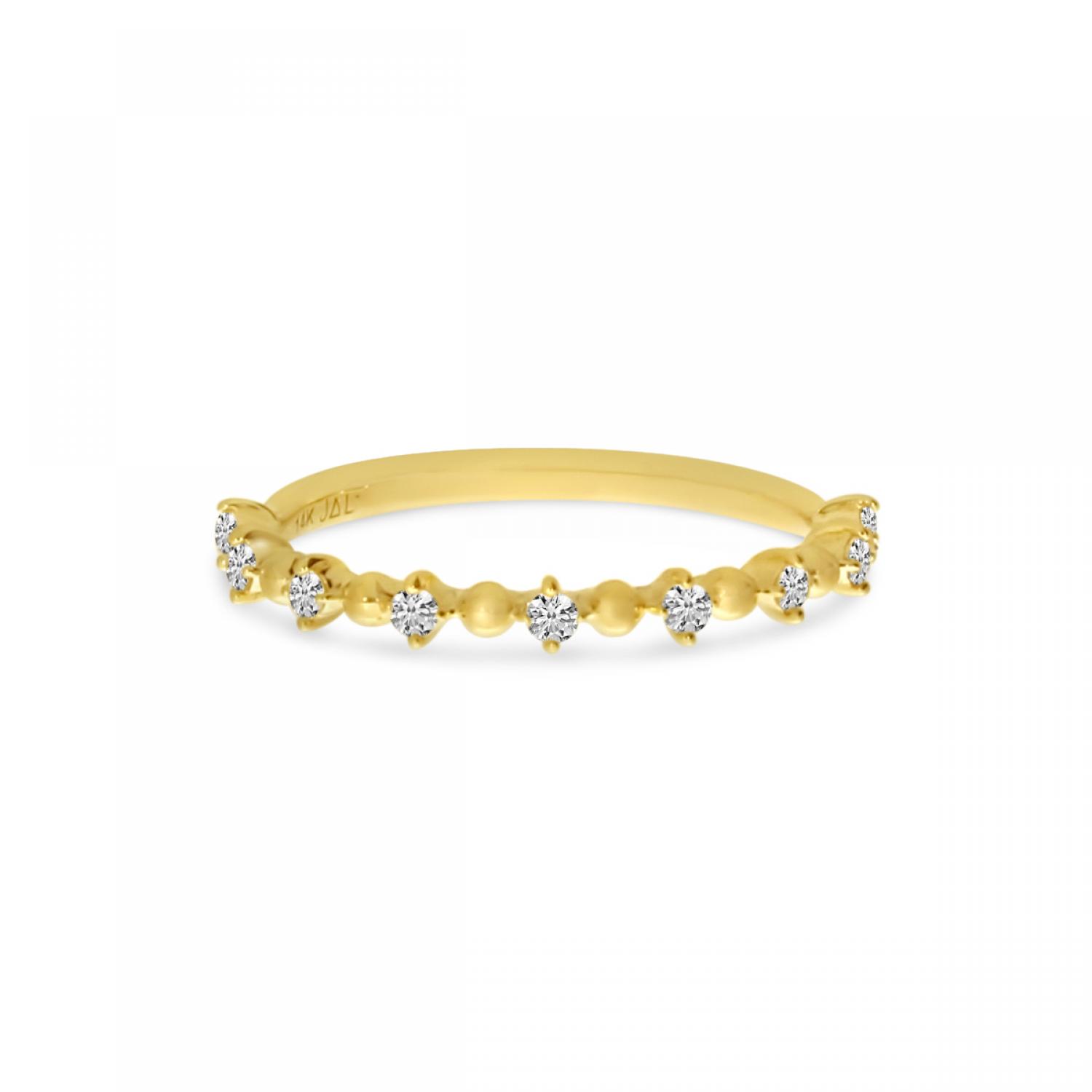 14K Yellow Gold Diamond Beaded Stackable Ring