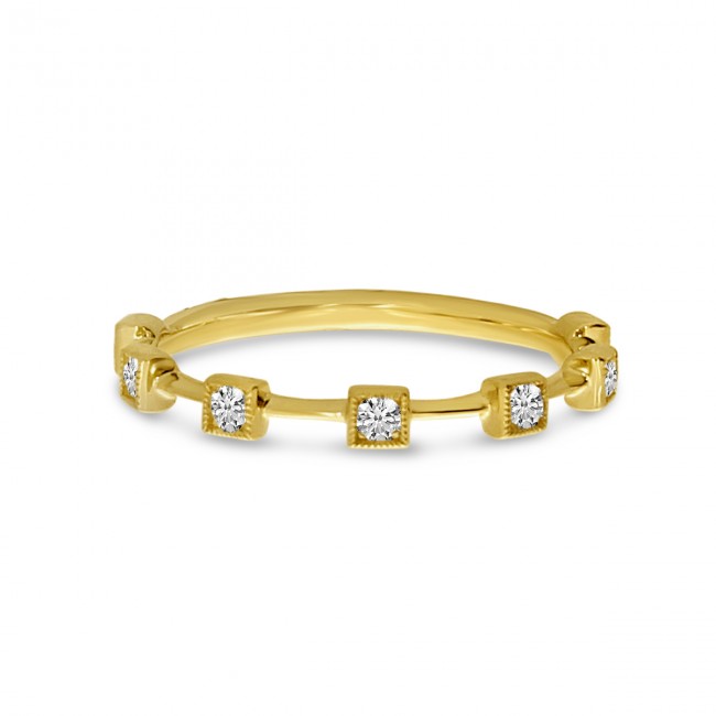 14K Yellow Gold Diamond Square Stackable Ring