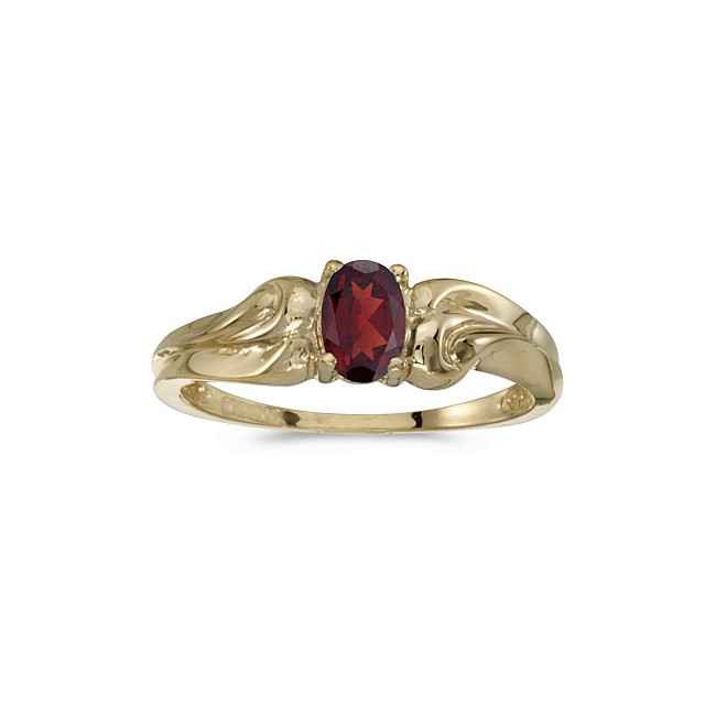 10k Yellow Gold Oval Garnet And Diamond Ring