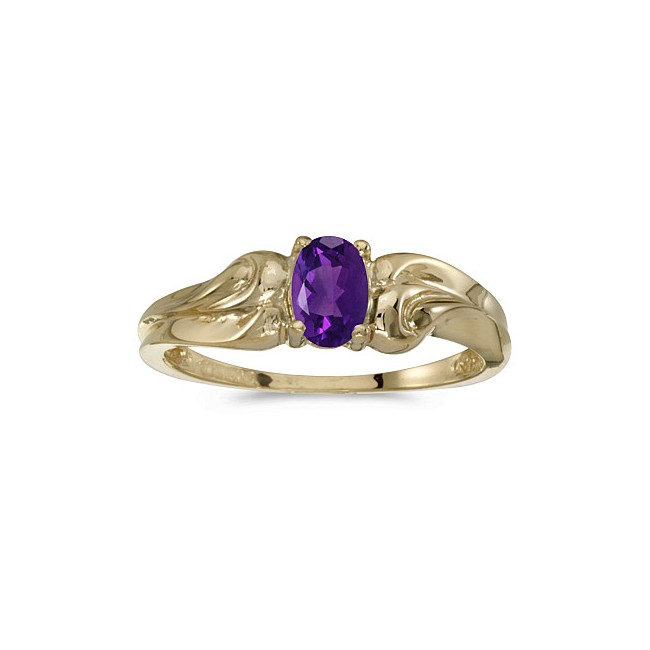 10k Yellow Gold Oval Amethyst And Diamond Ring