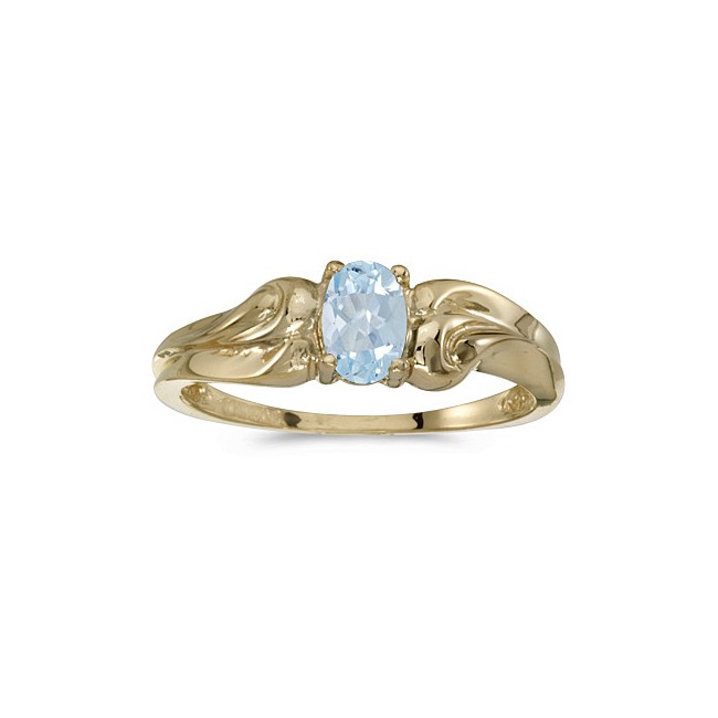 10k Yellow Gold Oval Aquamarine And Diamond Ring