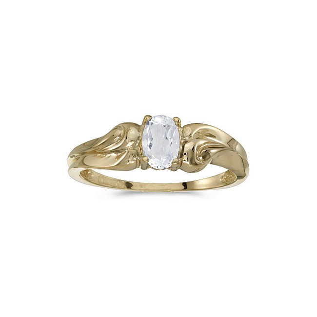 10k Yellow Gold Oval White Topaz And Diamond Ring