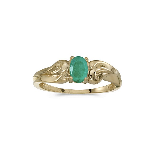 10k Yellow Gold Oval Emerald And Diamond Ring