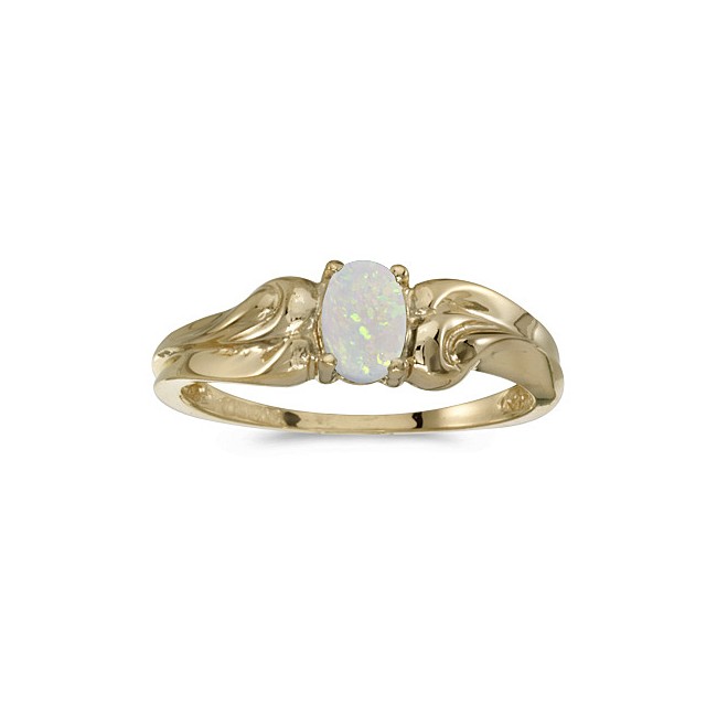 10k Yellow Gold Oval Opal And Diamond Ring