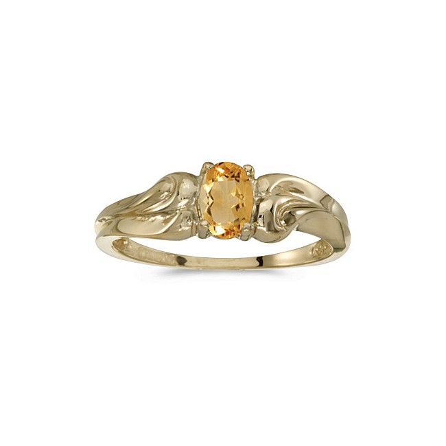 10k Yellow Gold Oval Citrine And Diamond Ring