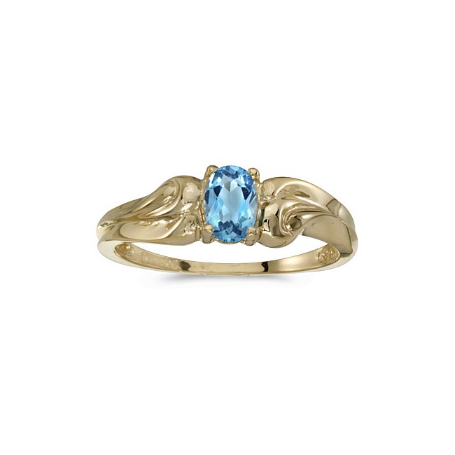 10k Yellow Gold Oval Blue Topaz And Diamond Ring