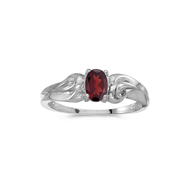 14k White Gold Oval Garnet Ring