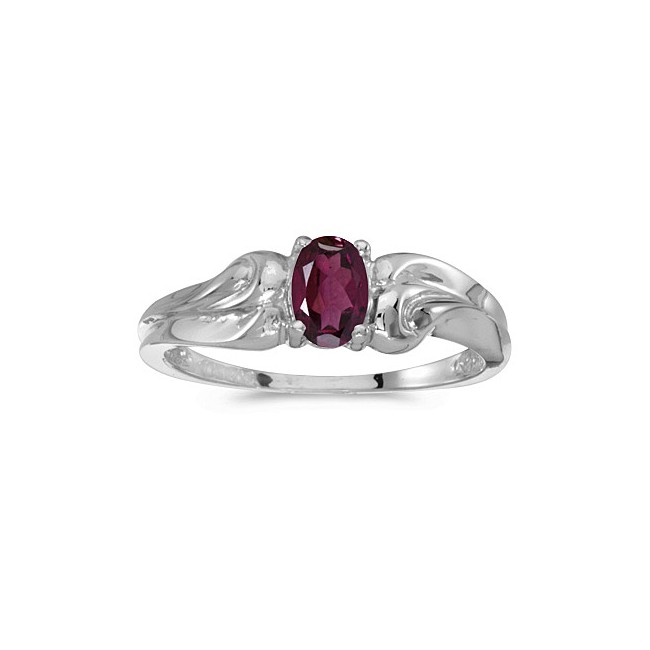 14k White Gold Oval Rhodolite Garnet Ring