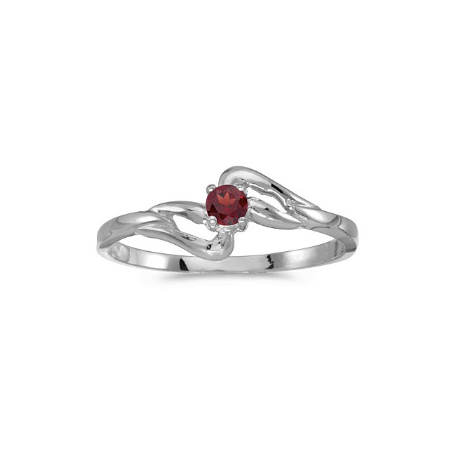 10k White Gold Round Garnet Ring