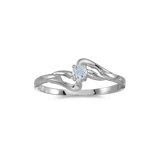 10k White Gold Round Aquamarine Ring