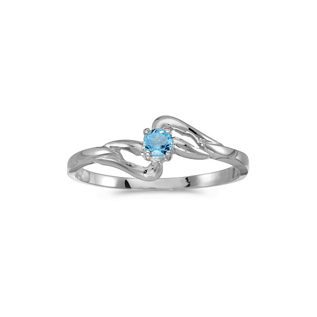 14k White Gold Round Blue Topaz Ring