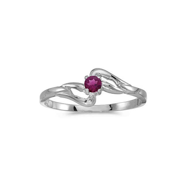 14k White Gold Round Rhodolite Garnet Ring