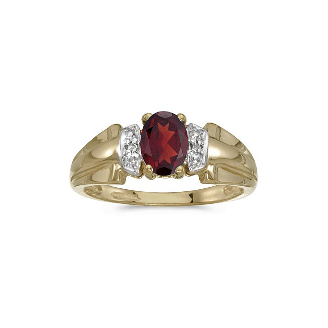 10k Yellow Gold Oval Garnet And Diamond Ring