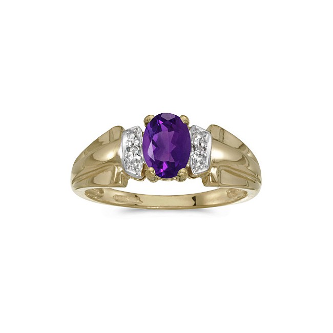 10k Yellow Gold Oval Amethyst And Diamond Ring