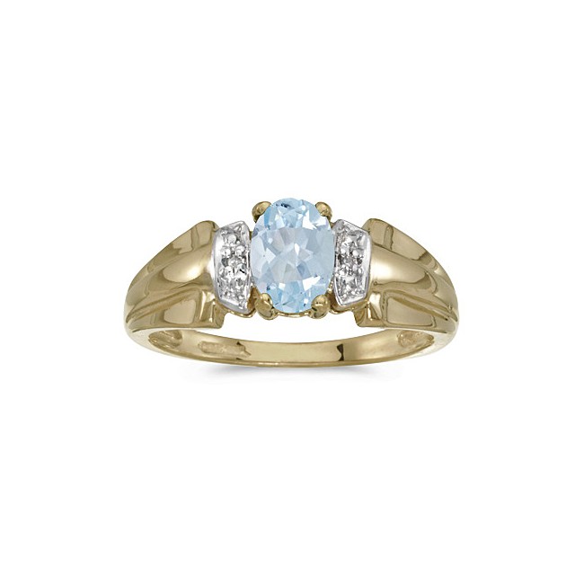 10k Yellow Gold Oval Aquamarine And Diamond Ring