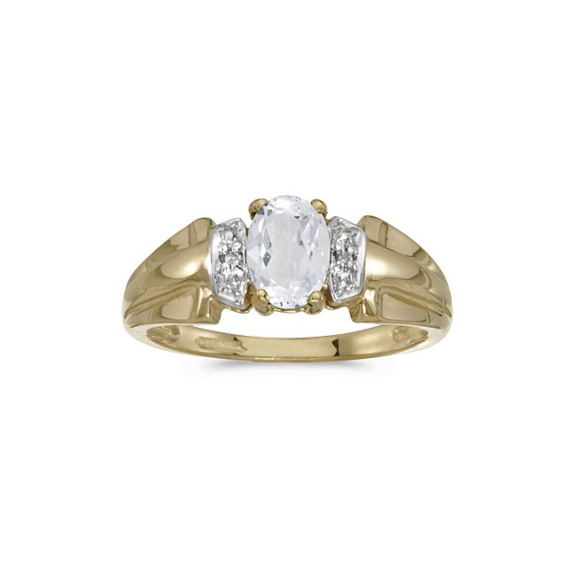 10k Yellow Gold Oval White Topaz And Diamond Ring