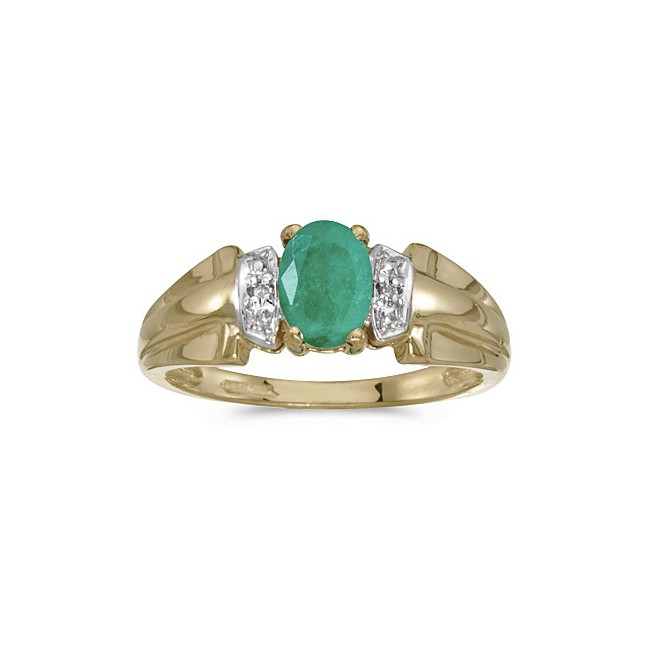 10k Yellow Gold Oval Emerald And Diamond Ring