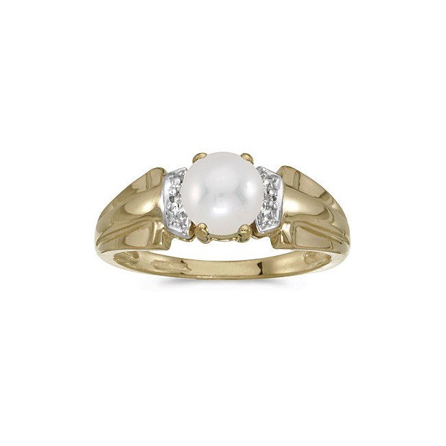 10k Yellow Gold Pearl And Diamond Ring