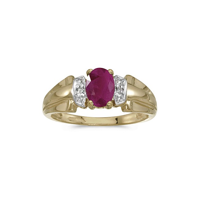 10k Yellow Gold Oval Ruby And Diamond Ring