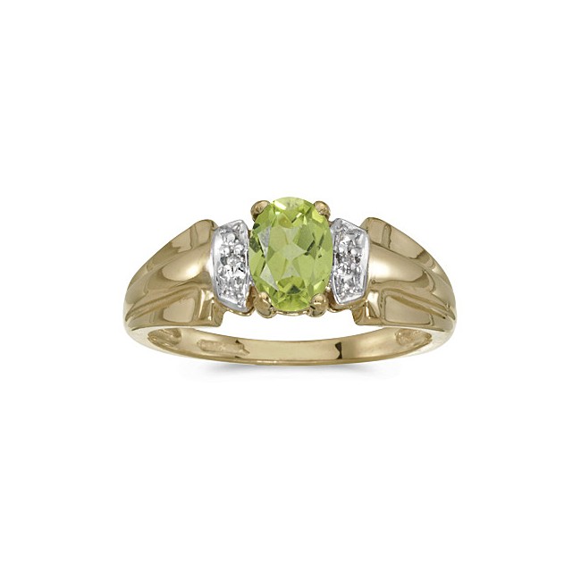 10k Yellow Gold Oval Peridot And Diamond Ring