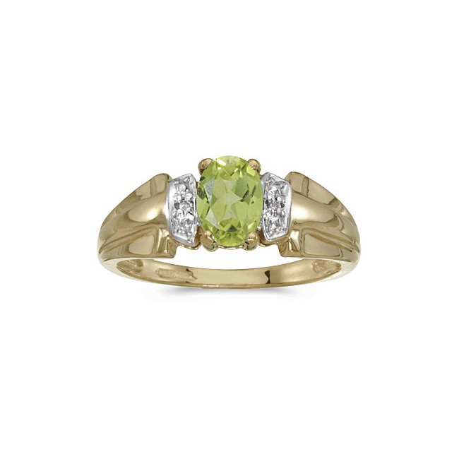 10k Yellow Gold Oval Peridot And Diamond Ring