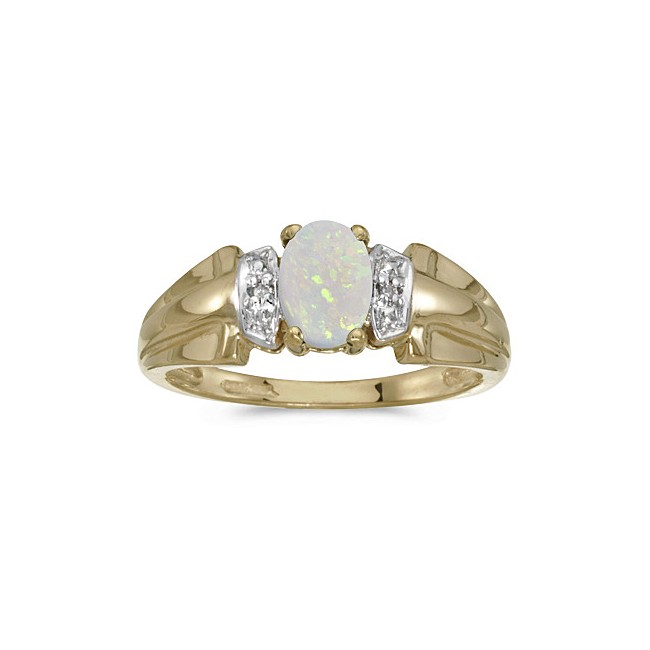 10k Yellow Gold Oval Opal And Diamond Ring