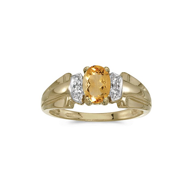 10k Yellow Gold Oval Citrine And Diamond Ring