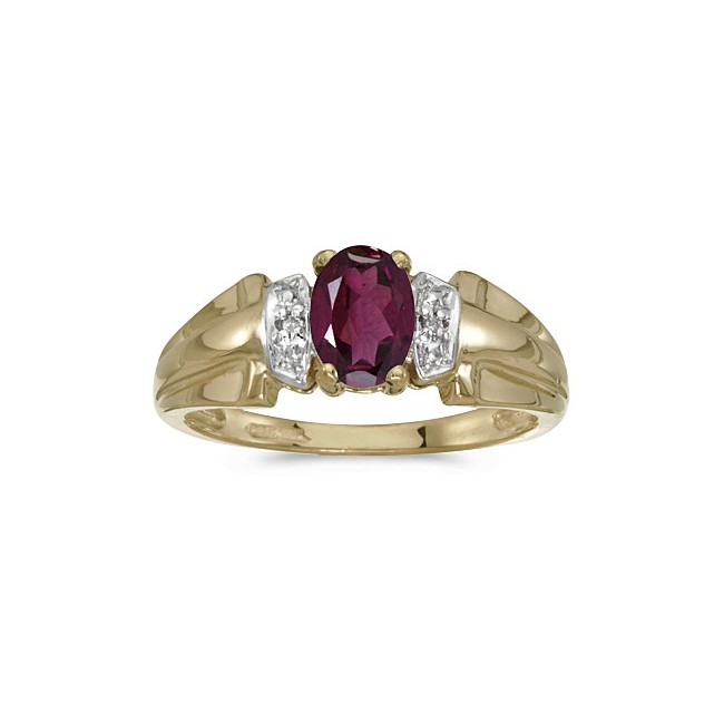 10k Yellow Gold Oval Rhodolite Garnet And Diamond Ring