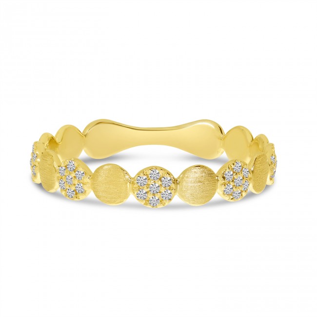 14K Yellow Gold Diamond and Gold Brushed Bubble Ring