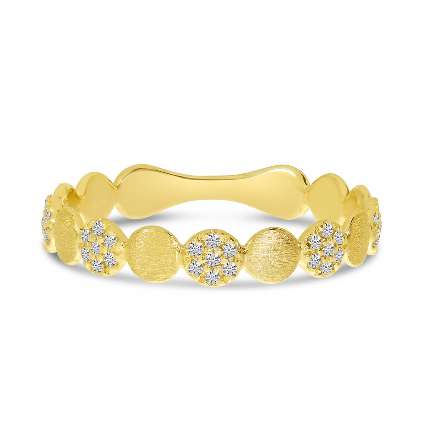 14K Yellow Gold Diamond and Gold Brushed Bubble Ring