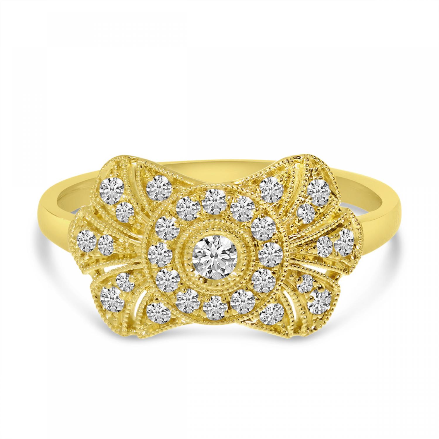 14K Yellow Gold East West Diamond Art Deco Ring