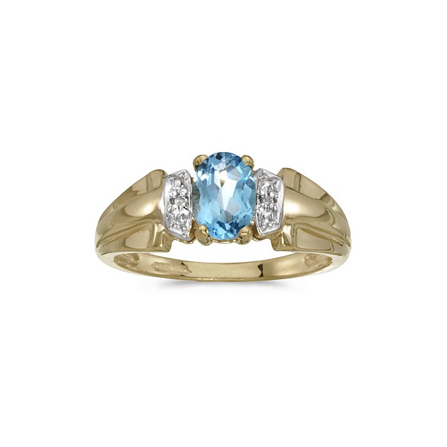 14k Yellow Gold Oval Blue Topaz And Diamond Ring