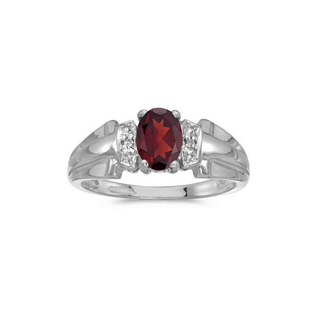 14k White Gold Oval Garnet And Diamond Ring