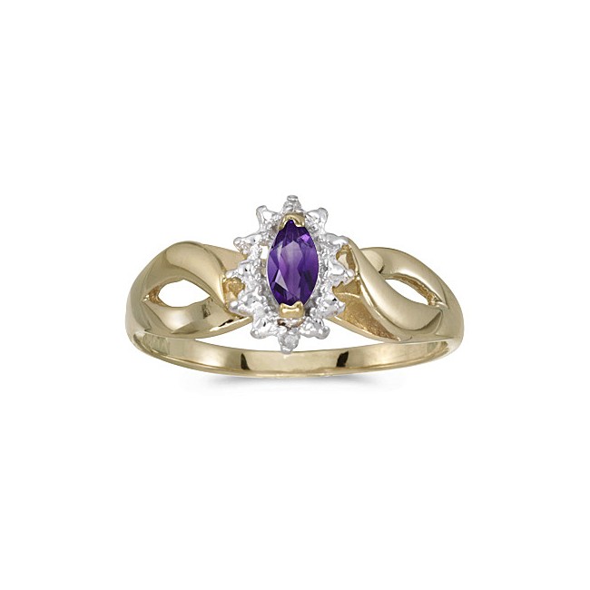 10k Yellow Gold Marquise Amethyst And Diamond Ring