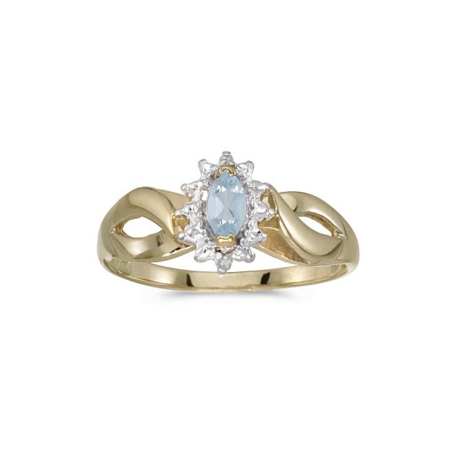 10k Yellow Gold Marquise Aquamarine And Diamond Ring