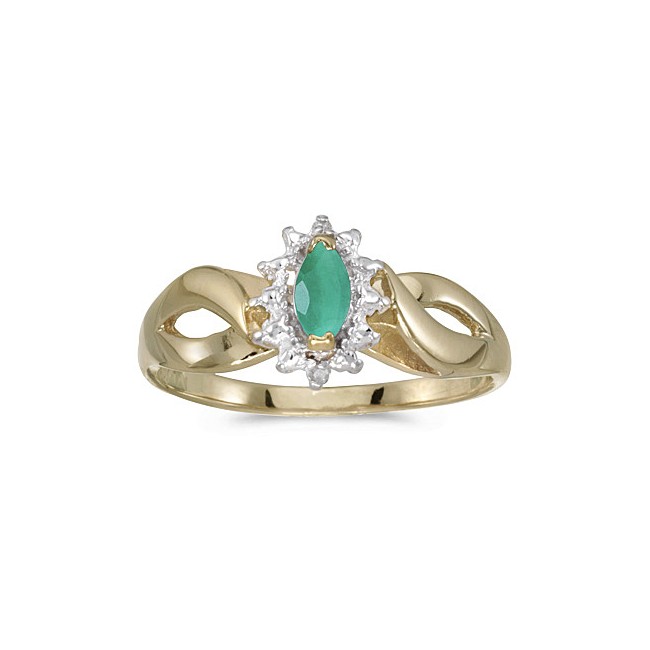 10k Yellow Gold Marquise Emerald And Diamond Ring