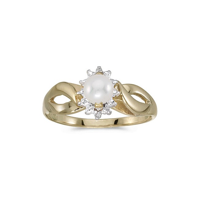 10k Yellow Gold Pearl And Diamond Ring