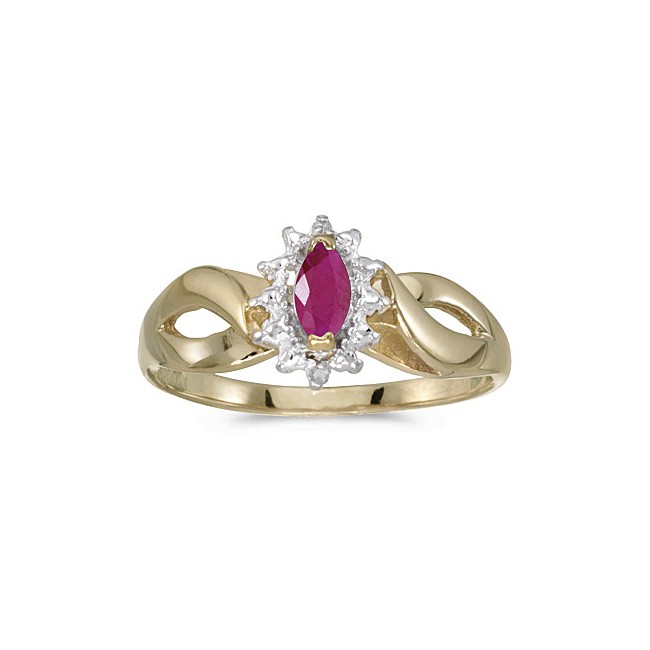 10k Yellow Gold Marquise Ruby And Diamond Ring