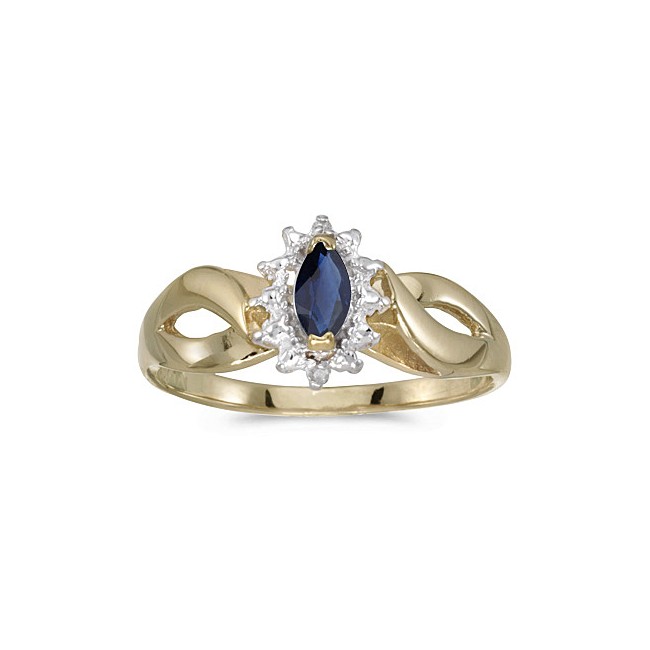 10k Yellow Gold Marquise Sapphire And Diamond Ring